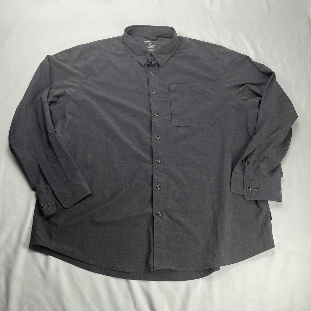 Swiss Tech‎ Button Down Shirt Charcoal Heather Performance 2XL